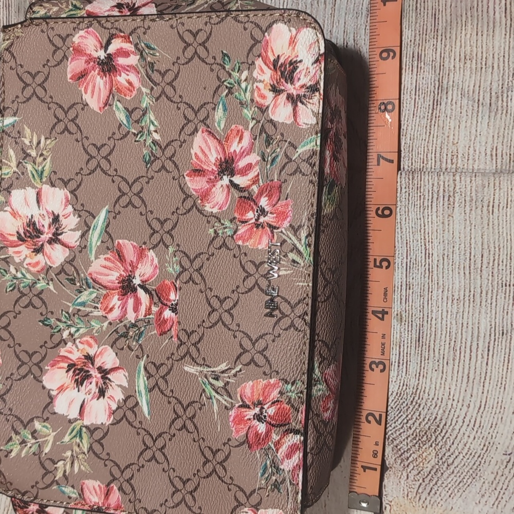Nine West Coated Canvas Ligh Brown With Pink Floral Pattern Crossbody Bag - Picture 14 of 16